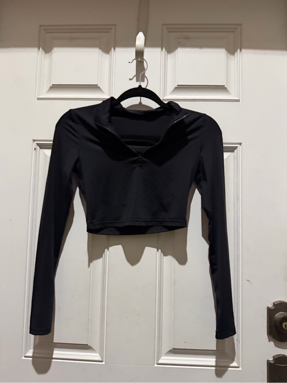 SHEIN Black Cropped Long-Sleeve Quarter-Zip Top